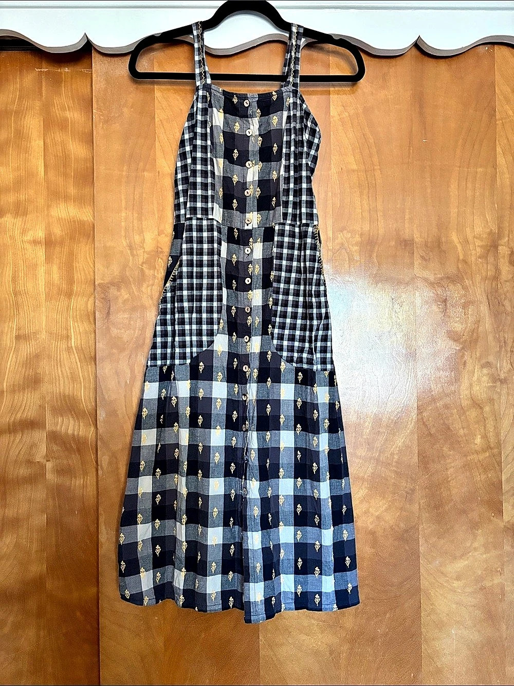 Globaldelsi Patchwork Gingham Button-Front Tiered Midi Dress
